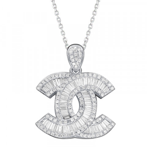 18k Real White Gold Fashion Diamonds Letter Capital Necklace 